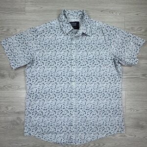 Monument Men's Button Down Shirt Floral‎ Print Short Sleeve Blue Large Cotton